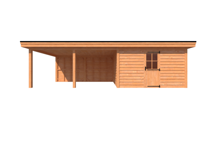 Tuinhuis met veranda plat dak 400 x 400 + 500cm Tuinhuis met veranda plat dak 400 x 400 + 500cm