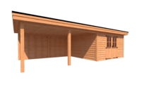 Tuinhuis met veranda plat dak 400 x 400 + 500cm