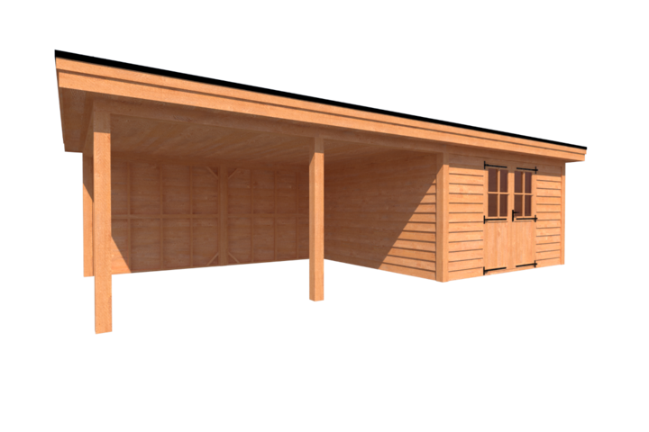 Tuinhuis met veranda plat dak 400 x 400 + 500cm