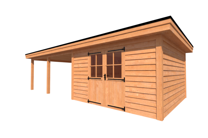 Tuinhuis met veranda plat dak 400 x 400 + 500cm