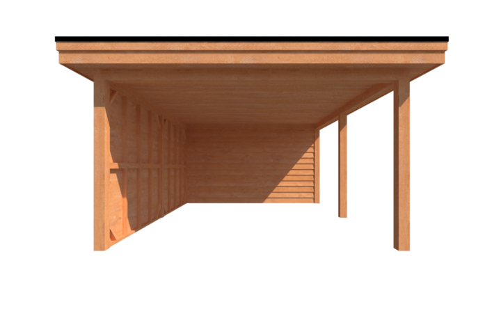 Tuinhuis met veranda plat dak 400 x 400 + 500cm