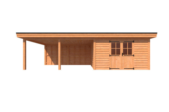 Tuinhuis met veranda plat dak 400 x 400 + 500cm