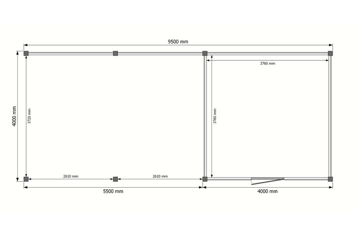 Tuinhuis met veranda plat dak 400 x 400 + 550cm