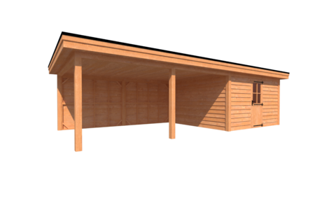 Tuinhuis met veranda plat dak 400 x 400 + 550cm Tuinhuis met veranda plat dak 400 x 400 + 550cm