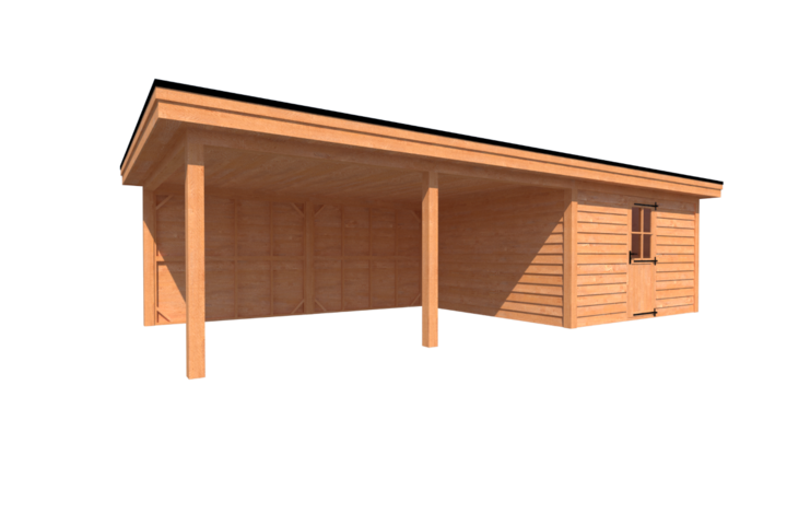 Tuinhuis met veranda plat dak 400 x 400 + 550cm