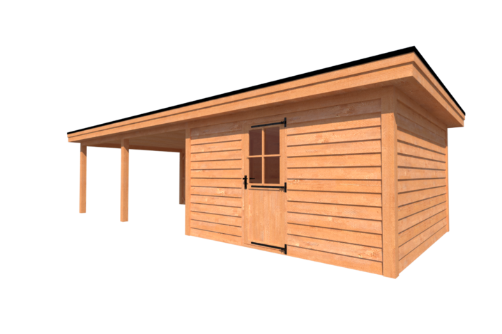 Tuinhuis met veranda plat dak 400 x 400 + 550cm