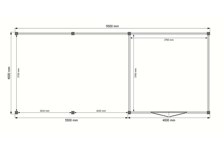 Tuinhuis met veranda plat dak 400 x 400 + 550cm