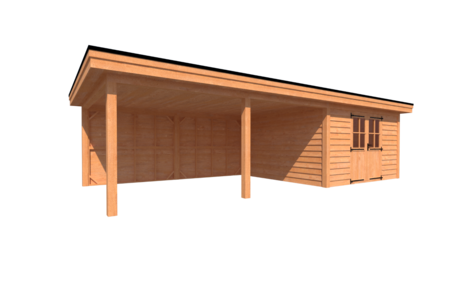 Tuinhuis met veranda plat dak 400 x 400 + 550cm Tuinhuis met veranda plat dak 400 x 400 + 550cm