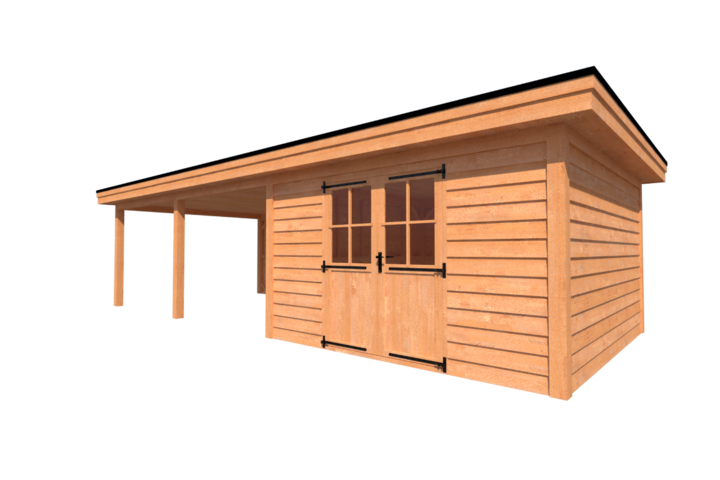 Tuinhuis met veranda plat dak 400 x 400 + 550cm