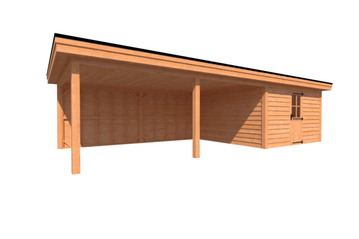 Tuinhuis met veranda plat dak 400 x 400 + 600cm