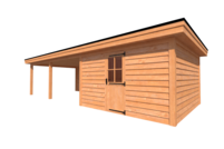 Tuinhuis met veranda plat dak 400 x 400 + 600cm