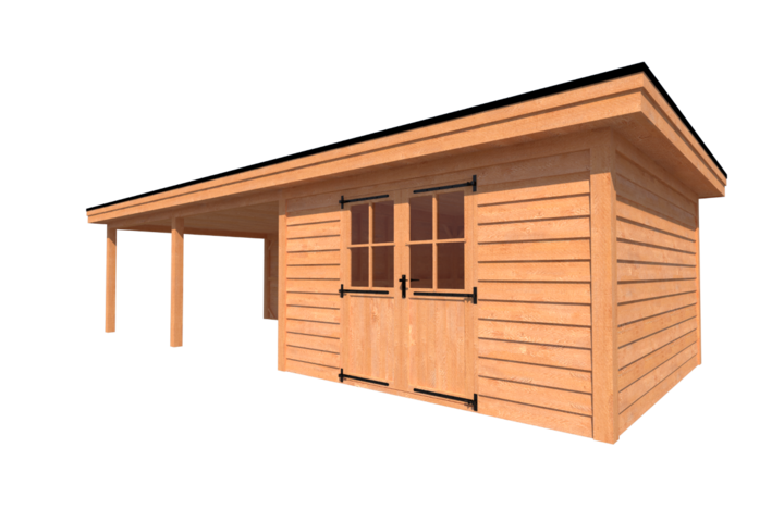 Tuinhuis met veranda plat dak 400 x 400 + 600cm Tuinhuis met veranda plat dak 400 x 400 + 600cm