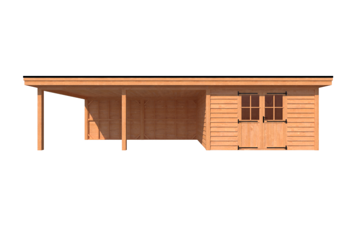 Tuinhuis met veranda plat dak 400 x 400 + 600cm Tuinhuis met veranda plat dak 400 x 400 + 600cm