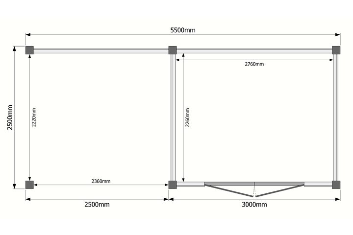 Tuinhuis met veranda plat dak 300 x 250 + 250cm Tuinhuis met veranda plat dak 300 x 250 + 250cm