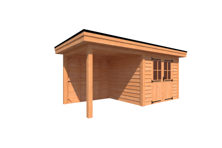 Tuinhuis met veranda plat dak 300 x 250 + 250cm Tuinhuis met veranda plat dak 300 x 250 + 250cm