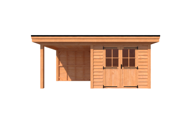 Tuinhuis met veranda plat dak 300 x 250 + 250cm Tuinhuis met veranda plat dak 300 x 250 + 250cm