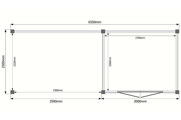 Tuinhuis met veranda plat dak 300 x 250 + 350cm Tuinhuis met veranda plat dak 300 x 250 + 350cm
