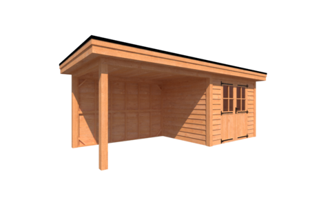 Tuinhuis met veranda plat dak 300 x 250 + 350cm Tuinhuis met veranda plat dak 300 x 250 + 350cm