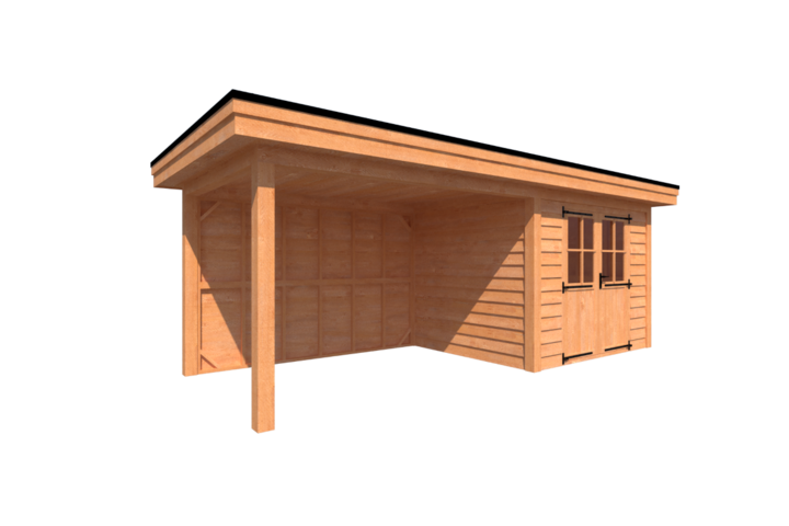 Tuinhuis met veranda plat dak 300 x 250 + 350cm Tuinhuis met veranda plat dak 300 x 250 + 350cm