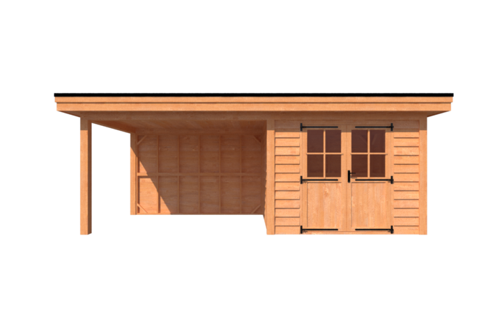 Tuinhuis met veranda plat dak 300 x 250 + 350cm Tuinhuis met veranda plat dak 300 x 250 + 350cm