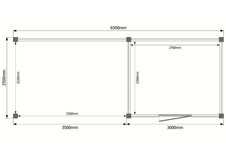 Tuinhuis met veranda plat dak 300 x 250 + 350cm