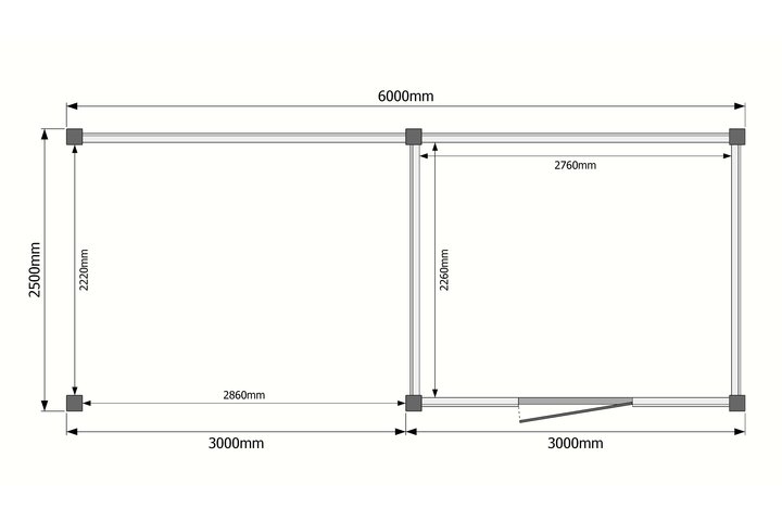 Tuinhuis met veranda plat dak 300 x 250 + 300cm