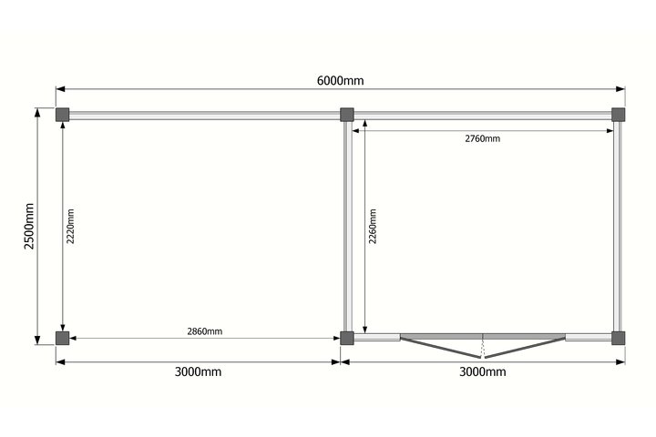 Tuinhuis met veranda plat dak 300 x 250 + 300cm