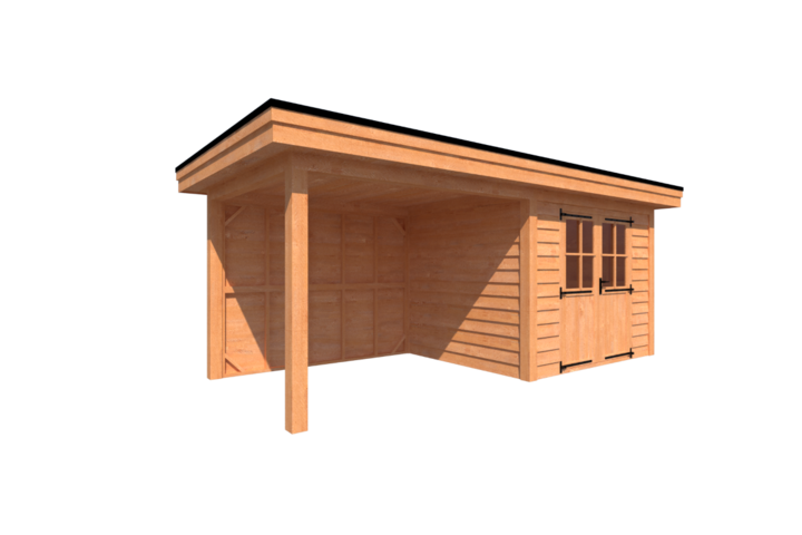 Tuinhuis met veranda plat dak 300 x 250 + 300cm