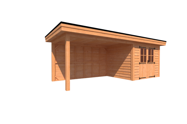 Tuinhuis met veranda plat dak 300 x 250 + 400cm