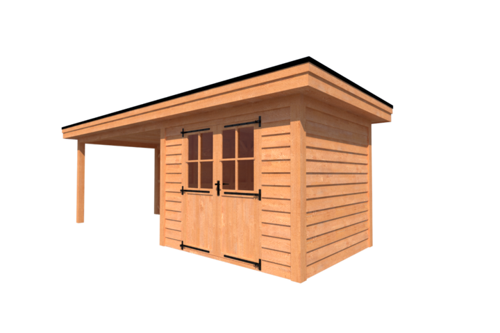 Tuinhuis met veranda plat dak 300 x 250 + 400cm