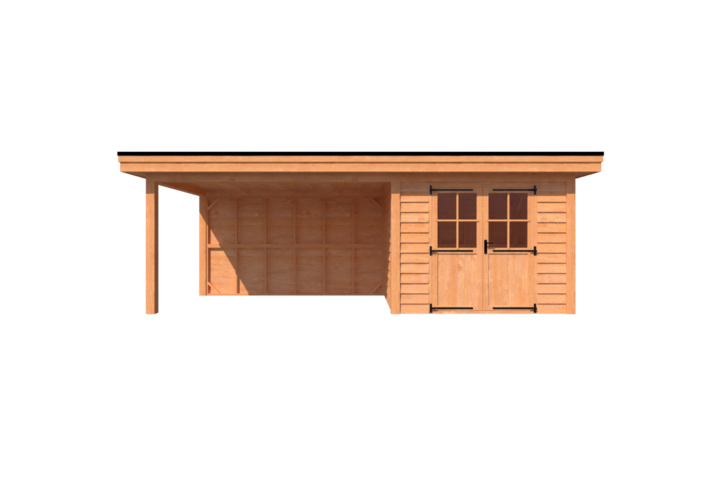 Tuinhuis met veranda plat dak 300 x 250 + 400cm