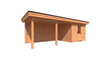 Tuinhuis met veranda plat dak 300 x 250 + 450cm Tuinhuis met veranda plat dak 300 x 250 + 450cm