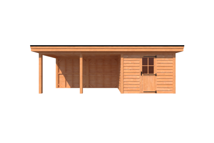 Tuinhuis met veranda plat dak 300 x 250 + 450cm Tuinhuis met veranda plat dak 300 x 250 + 450cm