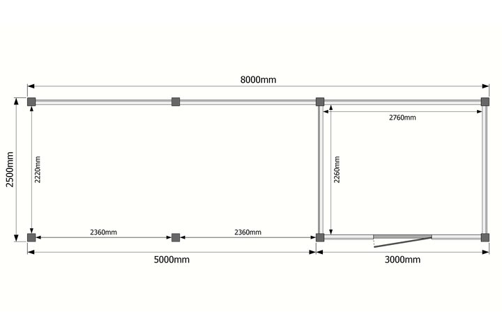 Tuinhuis met veranda plat dak 300 x 250 + 500cm Tuinhuis met veranda plat dak 300 x 250 + 500cm