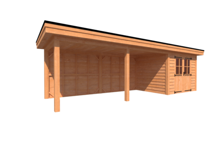 Tuinhuis met veranda plat dak 300 x 250 + 550cm Tuinhuis met veranda plat dak 300 x 250 + 550cm