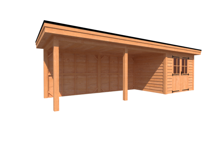 Tuinhuis met veranda plat dak 300 x 250 + 550cm Tuinhuis met veranda plat dak 300 x 250 + 550cm