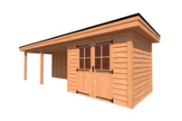 Tuinhuis met veranda plat dak 300 x 250 + 550cm Tuinhuis met veranda plat dak 300 x 250 + 550cm