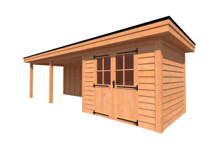 Tuinhuis met veranda plat dak 300 x 250 + 550cm Tuinhuis met veranda plat dak 300 x 250 + 550cm