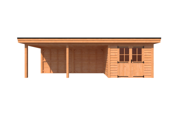 Tuinhuis met veranda plat dak 300 x 250 + 550cm Tuinhuis met veranda plat dak 300 x 250 + 550cm