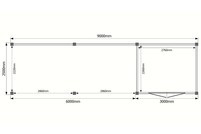 Tuinhuis met veranda plat dak 300 x 250 + 600cm Tuinhuis met veranda plat dak 300 x 250 + 600cm