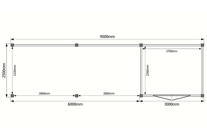 Tuinhuis met veranda plat dak 300 x 250 + 600cm Tuinhuis met veranda plat dak 300 x 250 + 600cm