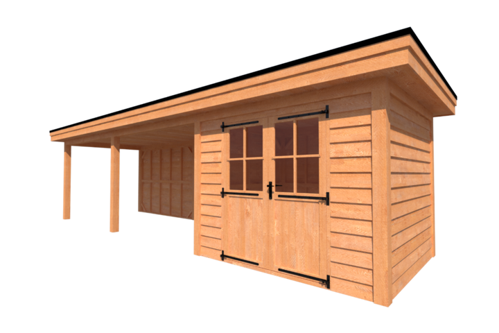 Tuinhuis met veranda plat dak 300 x 250 + 600cm Tuinhuis met veranda plat dak 300 x 250 + 600cm