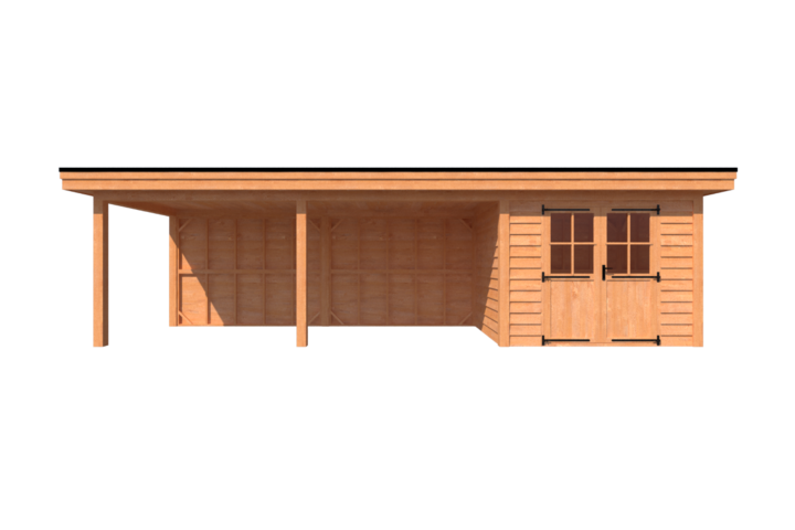 Tuinhuis met veranda plat dak 300 x 250 + 600cm Tuinhuis met veranda plat dak 300 x 250 + 600cm