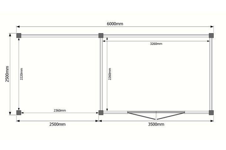 Tuinhuis met veranda plat dak 350 x 250 + 250cm