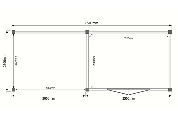 Tuinhuis met veranda plat dak 350 x 250 + 300cm Tuinhuis met veranda plat dak 350 x 250 + 300cm