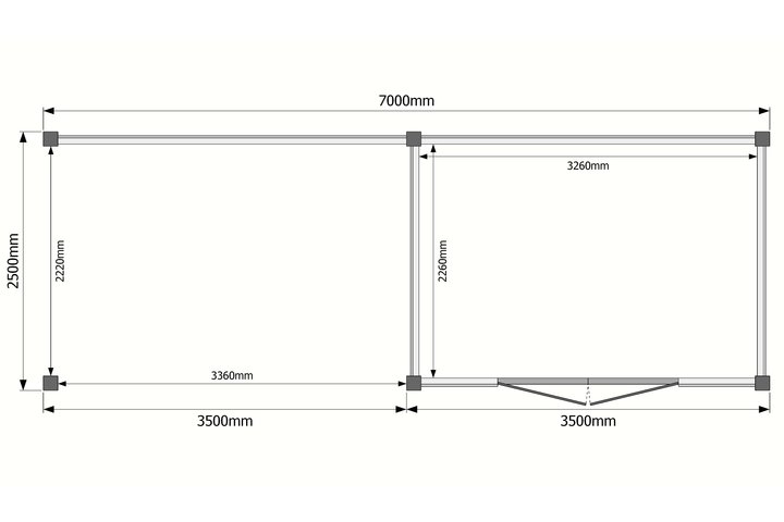 Tuinhuis met veranda plat dak 350 x 250 + 350cm Tuinhuis met veranda plat dak 350 x 250 + 350cm