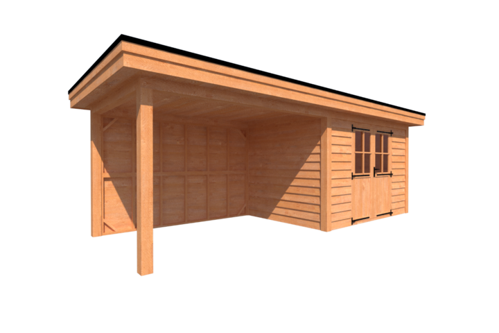 Tuinhuis met veranda plat dak 350 x 250 + 350cm Tuinhuis met veranda plat dak 350 x 250 + 350cm