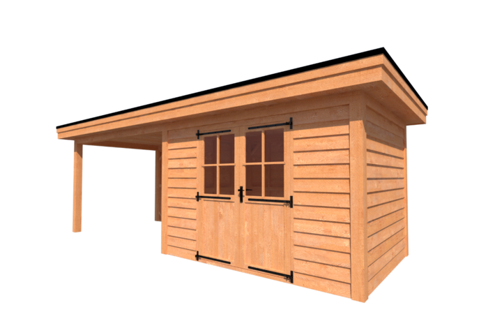 Tuinhuis met veranda plat dak 350 x 250 + 350cm Tuinhuis met veranda plat dak 350 x 250 + 350cm