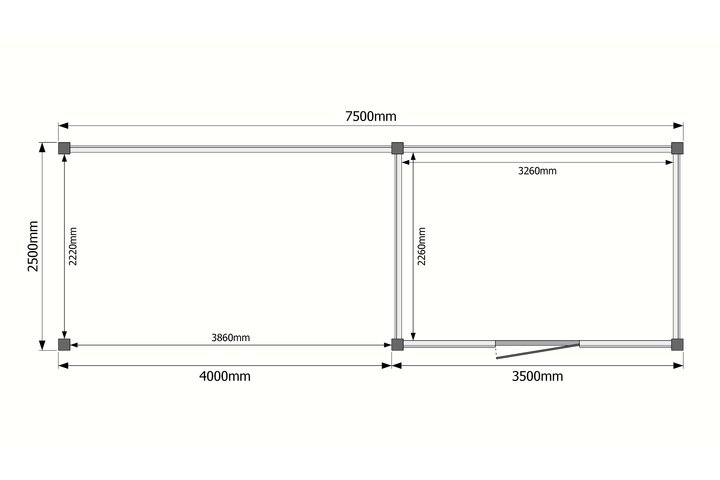 Tuinhuis met veranda plat dak 350 x 250 + 400cm Tuinhuis met veranda plat dak 350 x 250 + 400cm