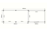Tuinhuis met veranda plat dak 350 x 250 + 500cm